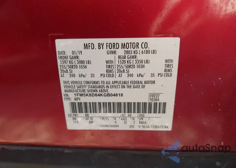 2019 Ford Explorer Xlt from USA, damaged, VIN 1FM5K8D84KGB04818